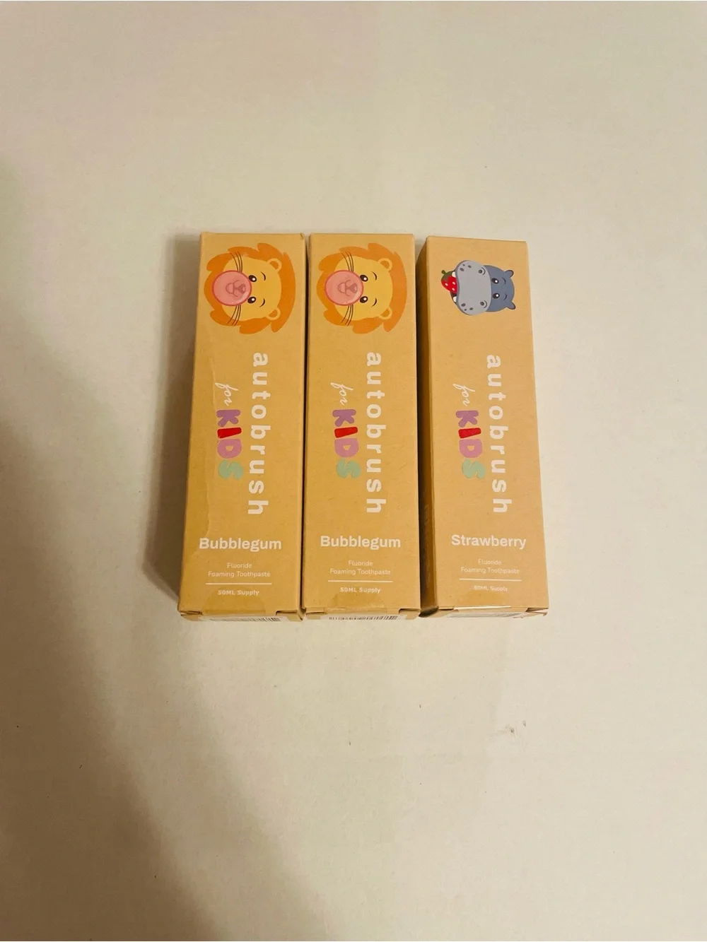 Autobrush For Kids Fluoride Foaming Toothpaste Two Bubblegum & One Strawberry